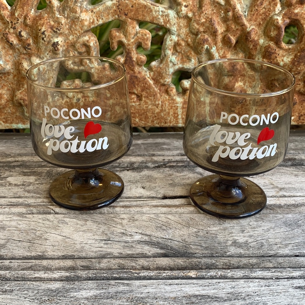 Vintage 70’s Smoky Glass Pocono Love Potion Glasses - Picture 8 of 8
